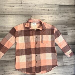 BKE Checkered Flannel Shirt in Pink and Brown